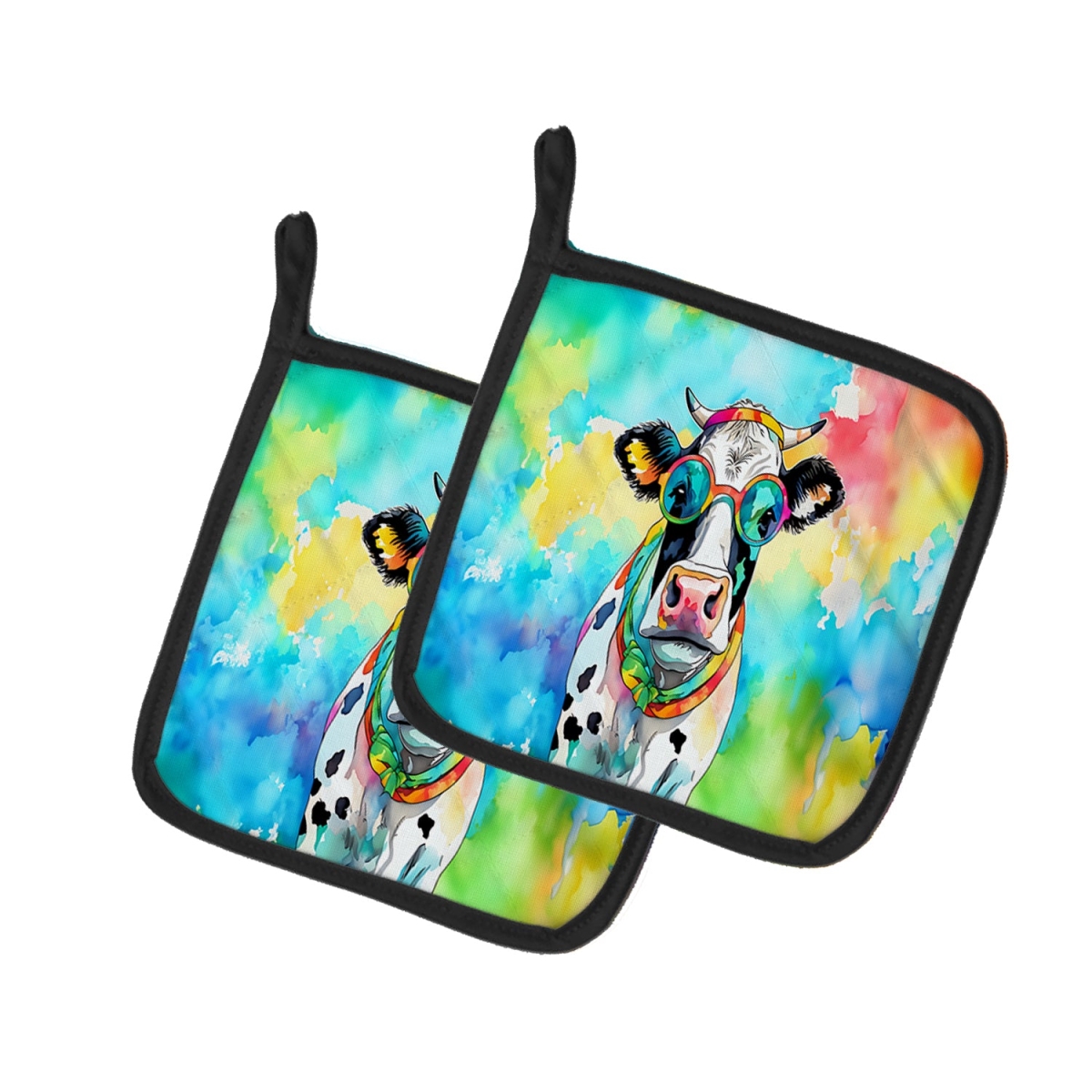 DAC3995PTHD 7.5 x 7.5 in. Unisex Hippie Animal Cow Pair of Pot Holders