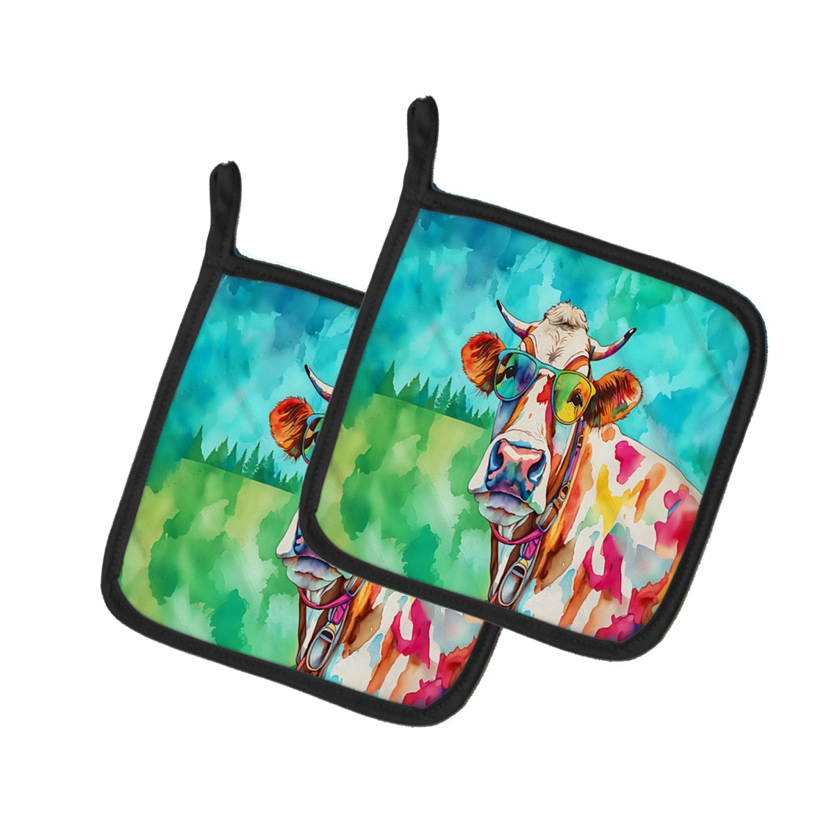 DAC3996PTHD 7.5 x 7.5 in. Unisex Hippie Animal Cow Pair of Pot Holders