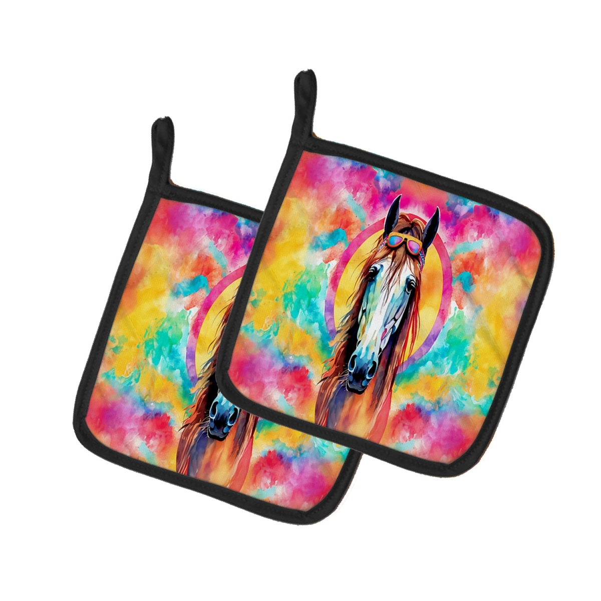 DAC3997PTHD 7.5 x 7.5 in. Unisex Hippie Animal Horse Pair of Pot Holders