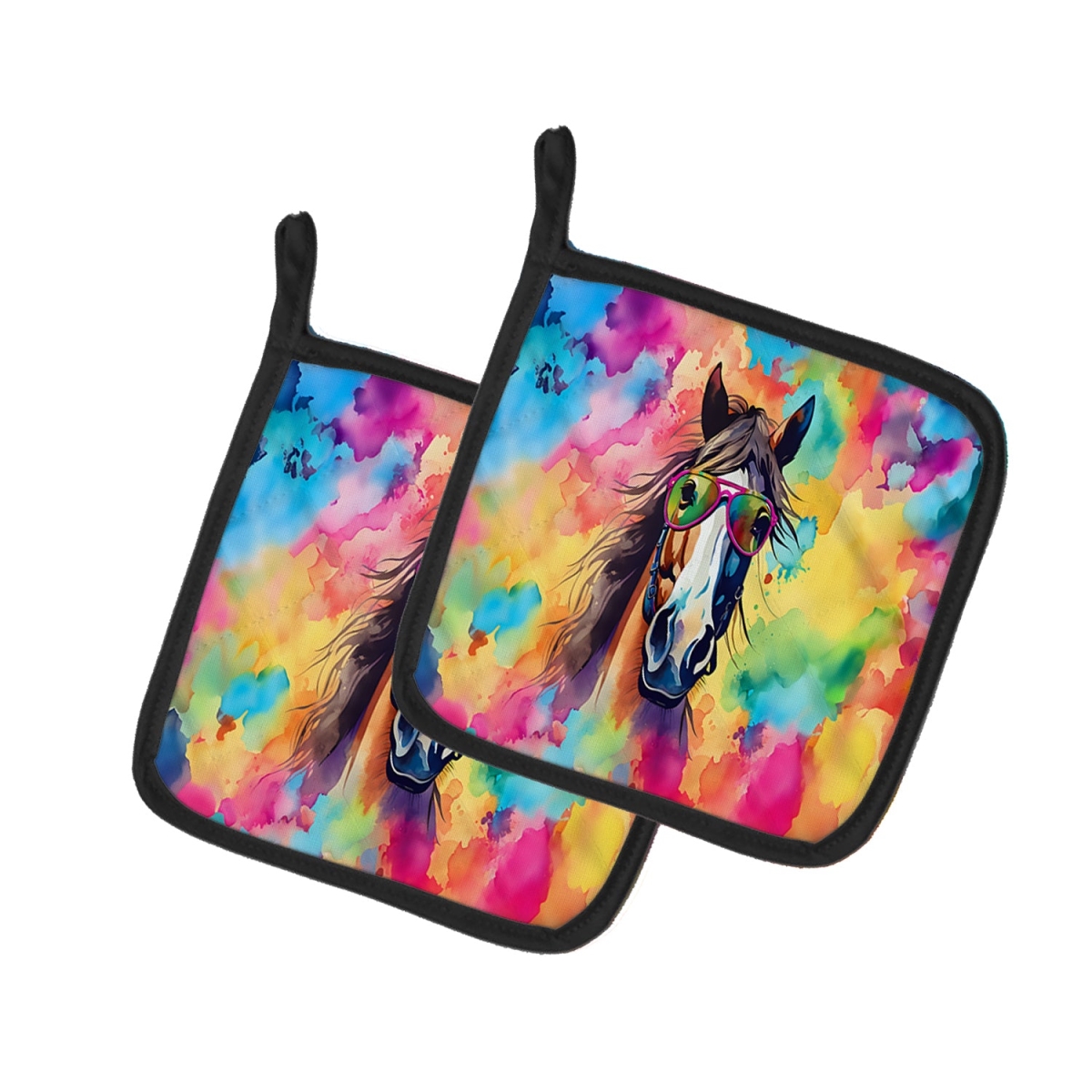 DAC3998PTHD 7.5 x 7.5 in. Unisex Hippie Animal Horse Pair of Pot Holders