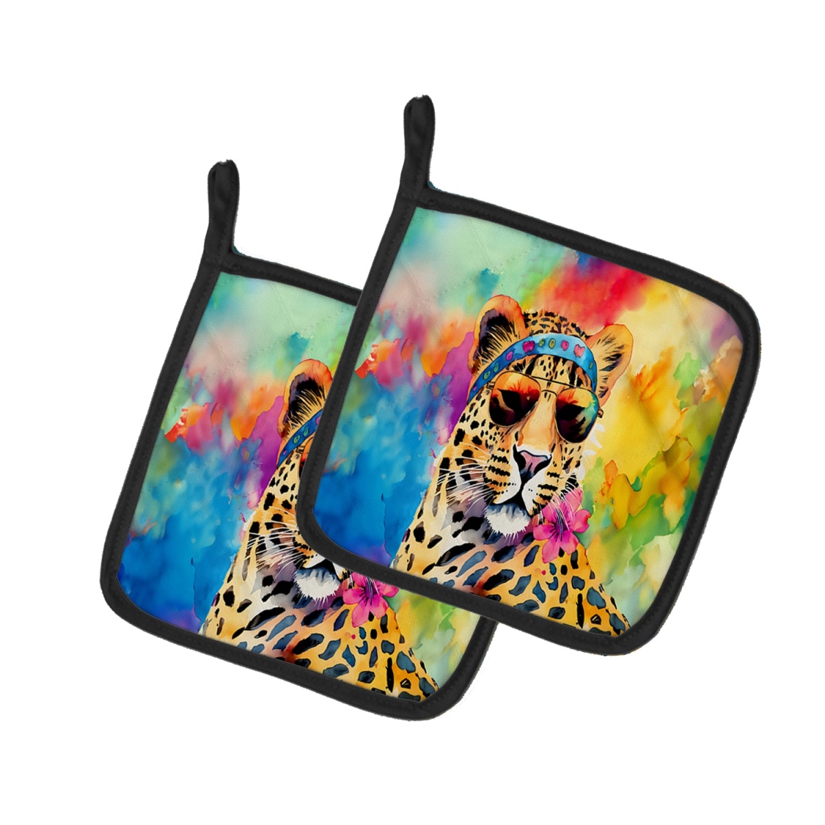 DAC4002PTHD 7.5 x 7.5 in. Unisex Hippie Animal Leopard Pair of Pot Holders