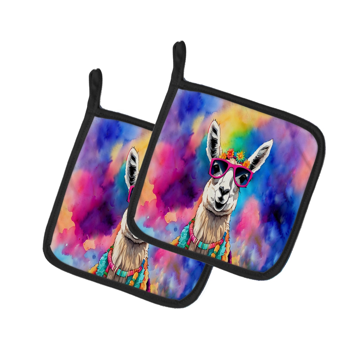 DAC4006PTHD 7.5 x 7.5 in. Unisex Hippie Animal Llama Pair of Pot Holders