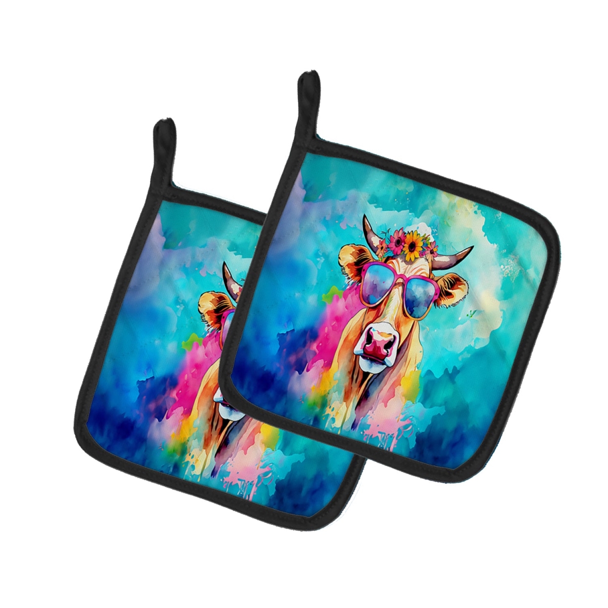 DAC4007PTHD 7.5 x 7.5 in. Unisex Hippie Animal Malvi Cow Pair of Pot Holders