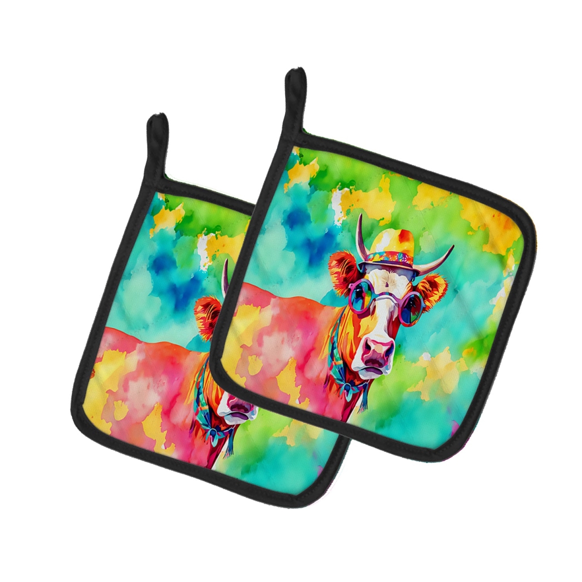 DAC4008PTHD 7.5 x 7.5 in. Unisex Hippie Animal Malvi Cow Pair of Pot Holders