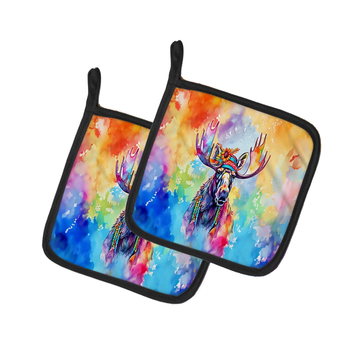 DAC4009PTHD 7.5 x 7.5 in. Unisex Hippie Animal Moose Pair of Pot Holders