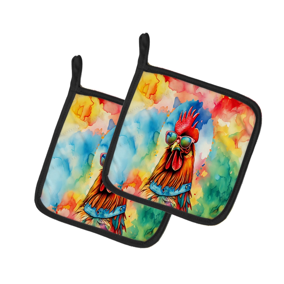 7.5 x 7.5 in. Unisex Hippie Animal Red Rooster Pair of Pot Holders