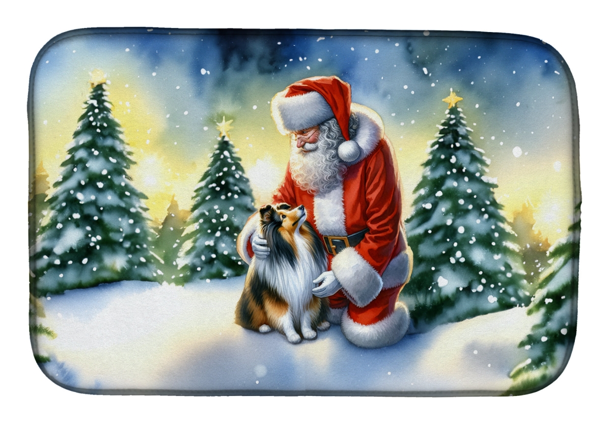 Picture of Carolines Treasures DAC4156DDM 21 x 14 in.  Sheltie &amp; Santa Claus Dish Drying Mat