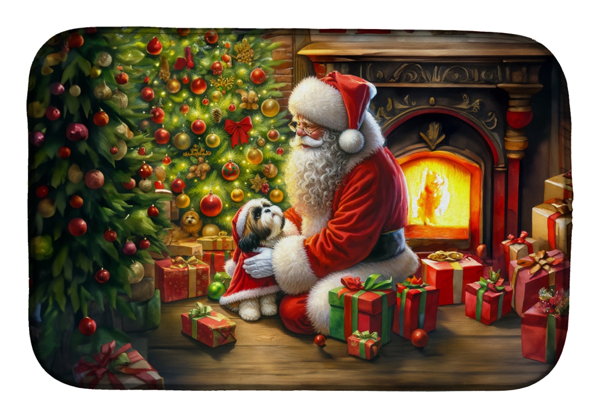 Picture of Carolines Treasures DAC4158DDM 21 x 14 in. Unisex Shih Tzu & Santa Claus Dish Drying Mat