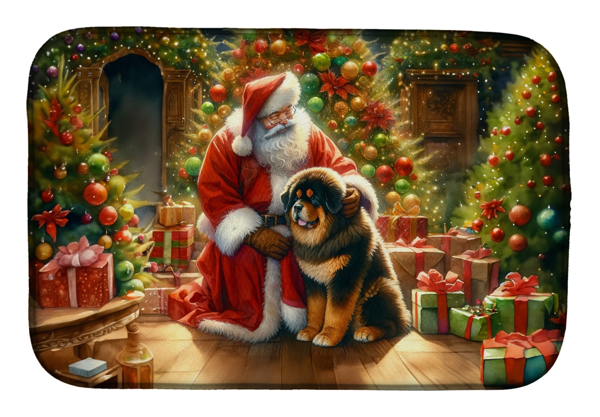 Picture of Carolines Treasures DAC4161DDM 21 x 14 in. Unisex Tibetan Mastiff & Santa Claus Dish Drying Mat