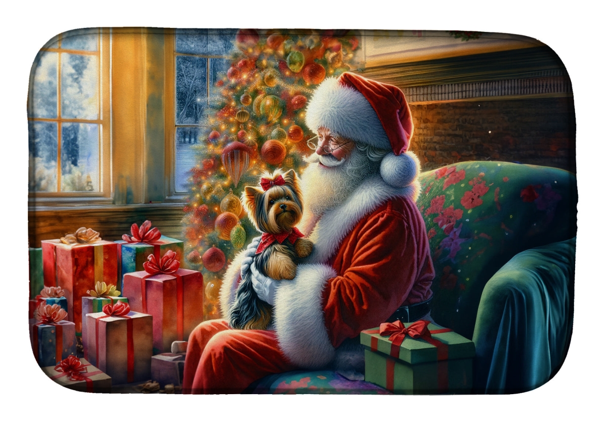 Picture of Carolines Treasures DAC4171DDM 21 x 14 in. Unisex Yorkshire Terrier Yorkie & Santa Claus Dish Drying Mat