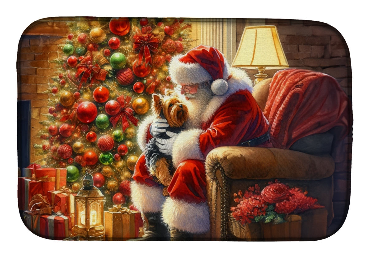 Picture of Carolines Treasures DAC4172DDM 21 x 14 in. Unisex Yorkshire Terrier Yorkie & Santa Claus Dish Drying Mat