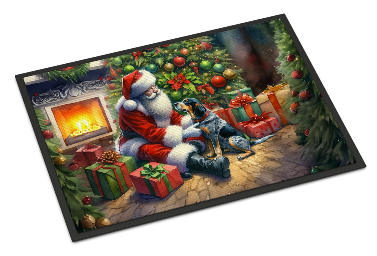 24 x 36 in. Unisex Bluetick Hound & Santa Claus Doormat