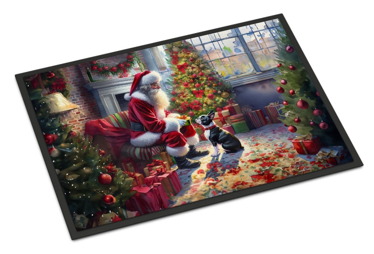 24 x 36 in. Unisex Boston Terrier & Santa Claus Doormat