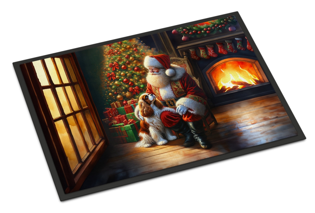 24 x 36 in. Unisex Cavalier Spaniel & Santa Claus Doormat