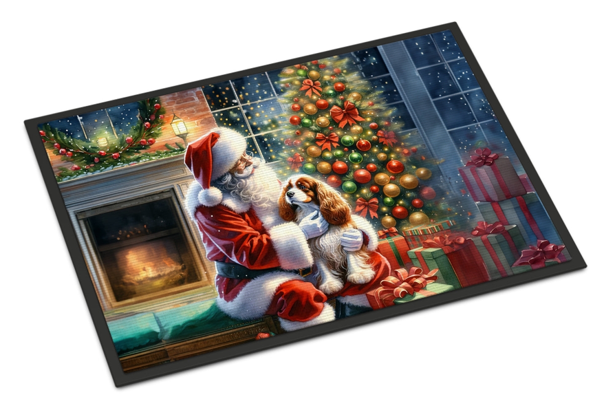 24 x 36 in. Unisex Cavalier Spaniel & Santa Claus Doormat