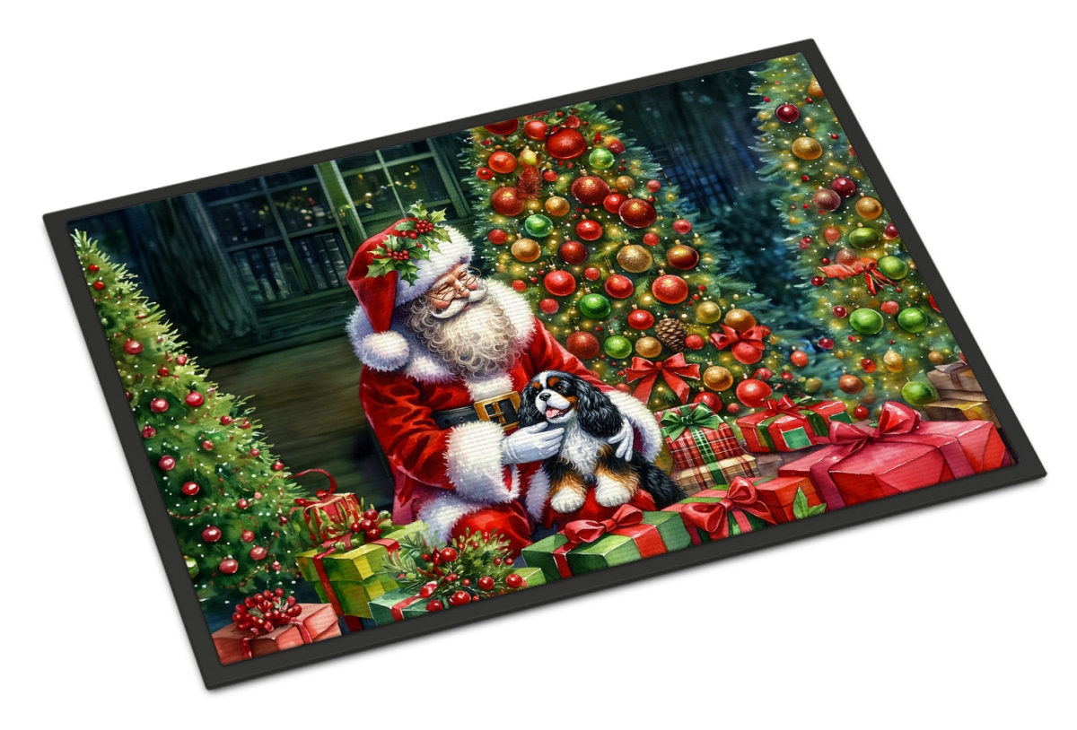 24 x 36 in. Unisex Cavalier Spaniel & Santa Claus Doormat