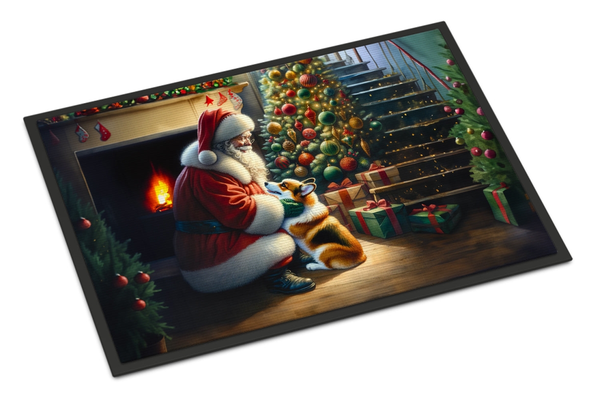 24 x 36 in. Unisex Corgi & Santa Claus Doormat