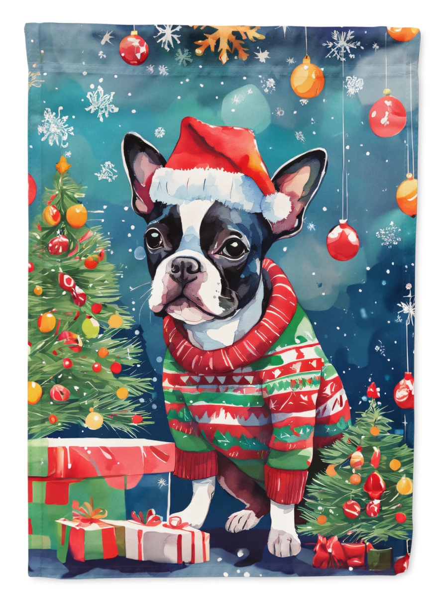 DAC3380CHF 40 x 28 in. Boston Terrier Christmas Polyester House Flag