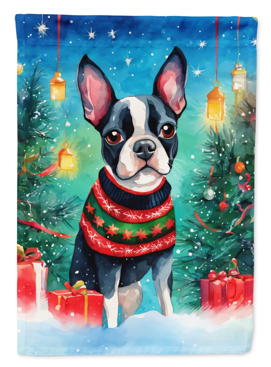 DAC3381CHF 40 x 28 in. Boston Terrier Christmas Polyester House Flag