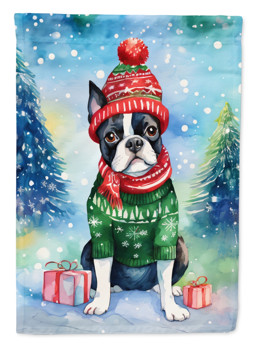 DAC3382CHF 40 x 28 in. Boston Terrier Christmas Polyester House Flag