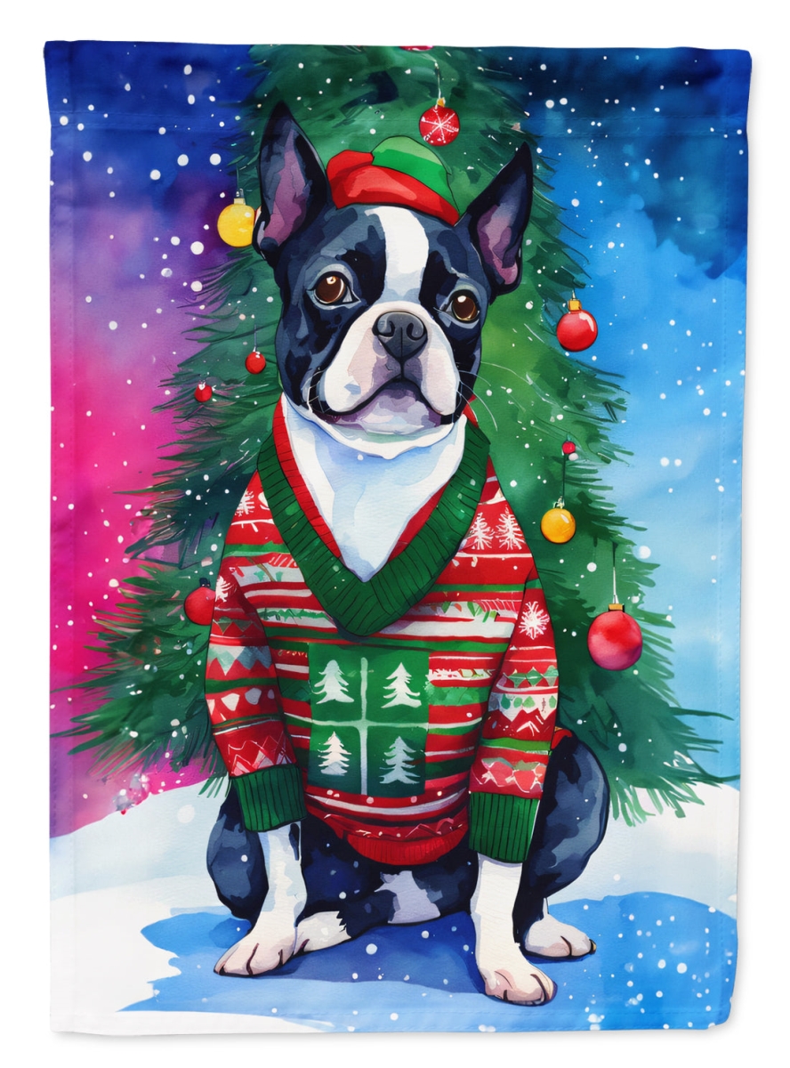 40 x 28 in. Unisex Boston Terrier Christmas Polyester House Flag