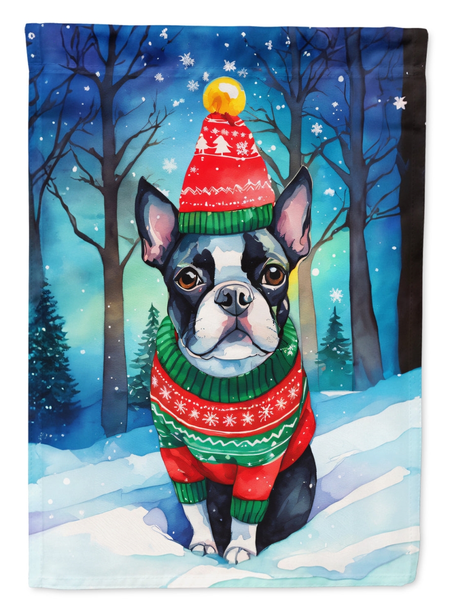 DAC3385CHF 40 x 28 in. Boston Terrier Christmas Polyester House Flag