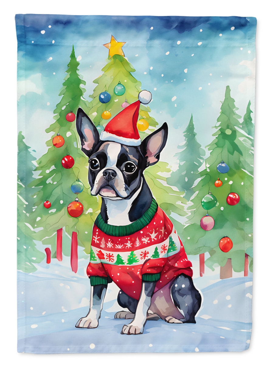 DAC3387CHF 40 x 28 in. Boston Terrier Christmas Polyester House Flag