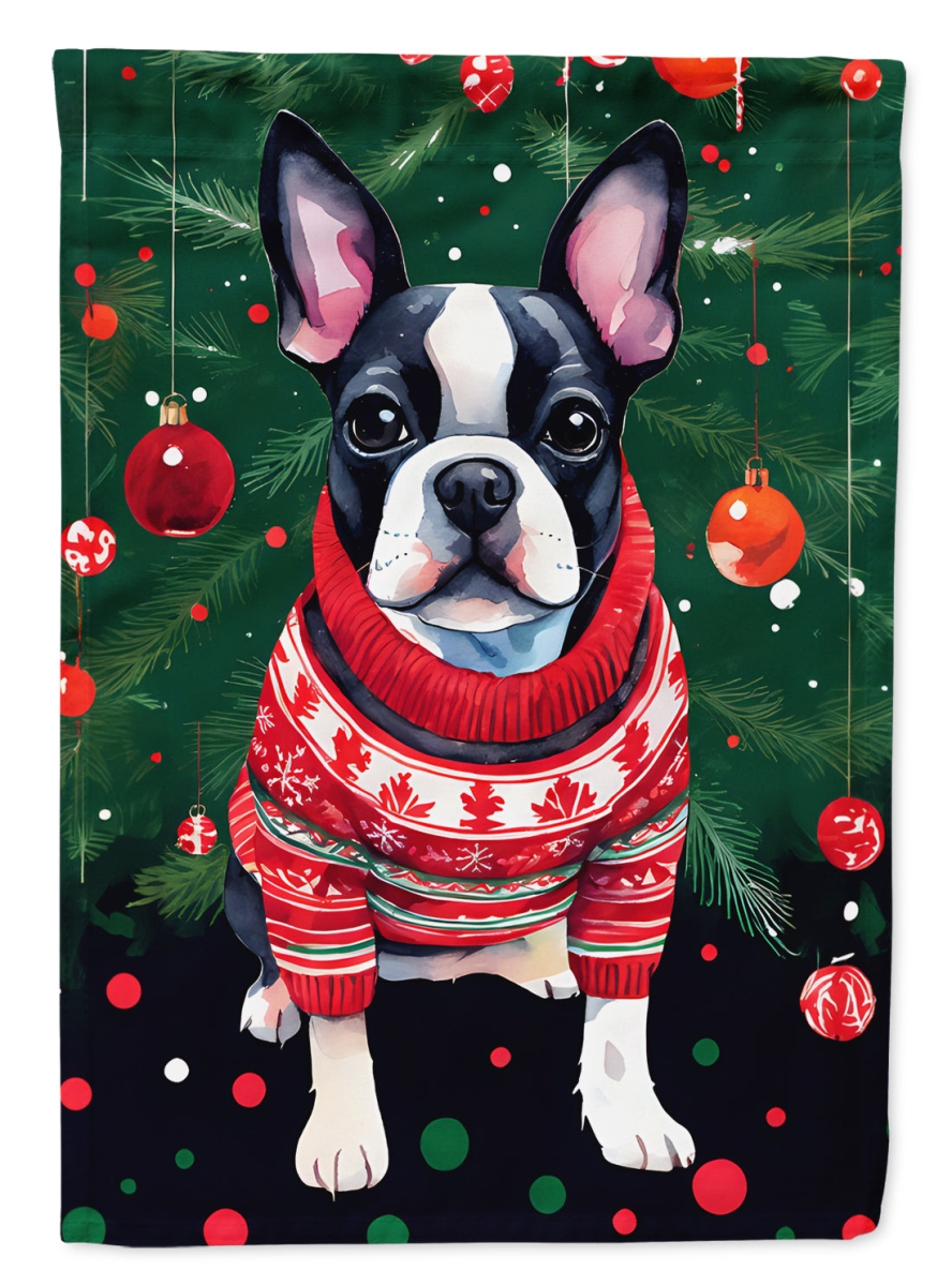 40 x 28 in. Unisex Boston Terrier Christmas Polyester House Flag