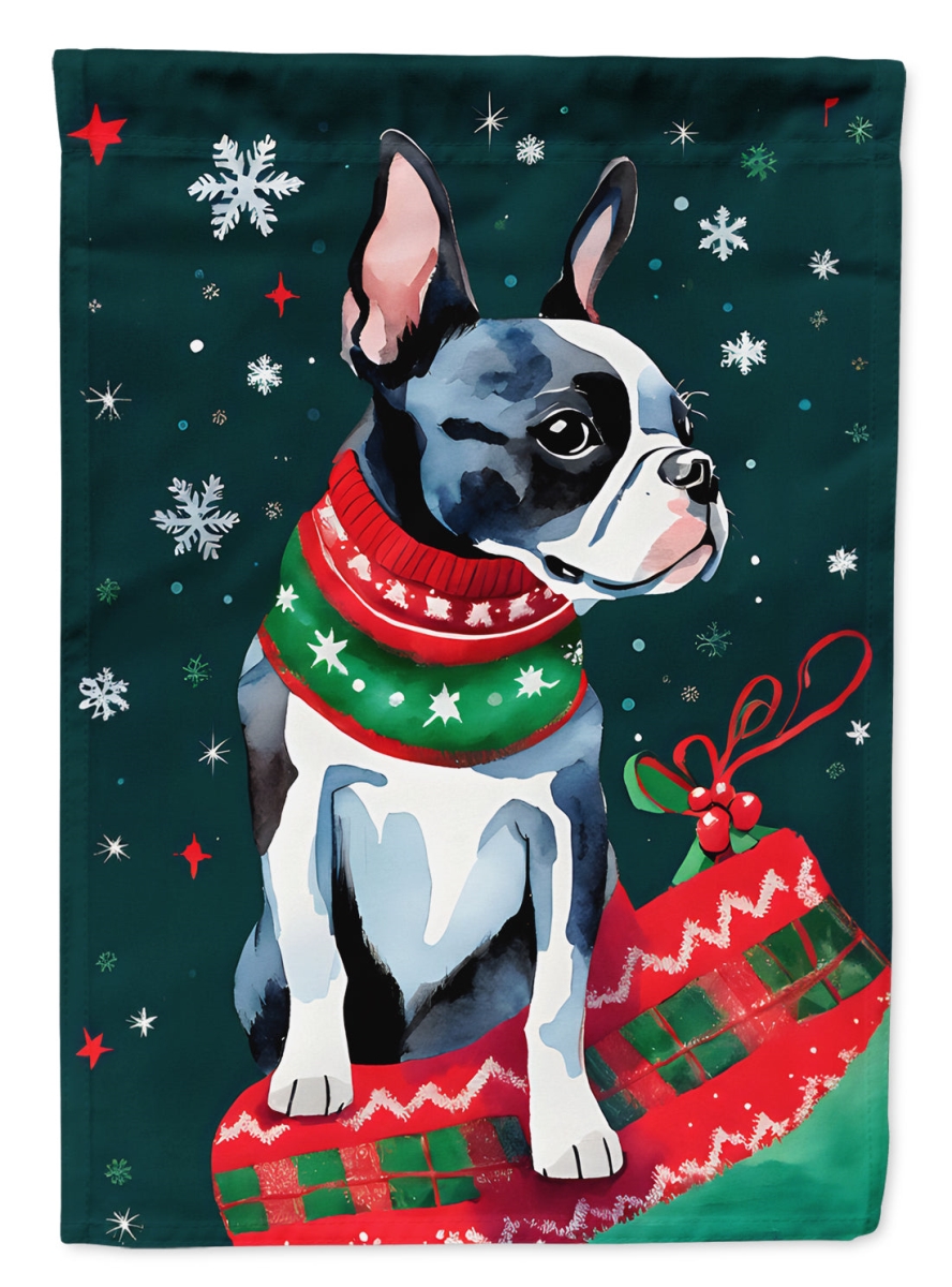DAC3389CHF 40 x 28 in. Boston Terrier Christmas Polyester House Flag