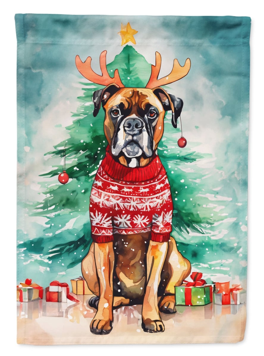 DAC3394CHF 40 x 28 in. Boxer Christmas Polyester House Flag