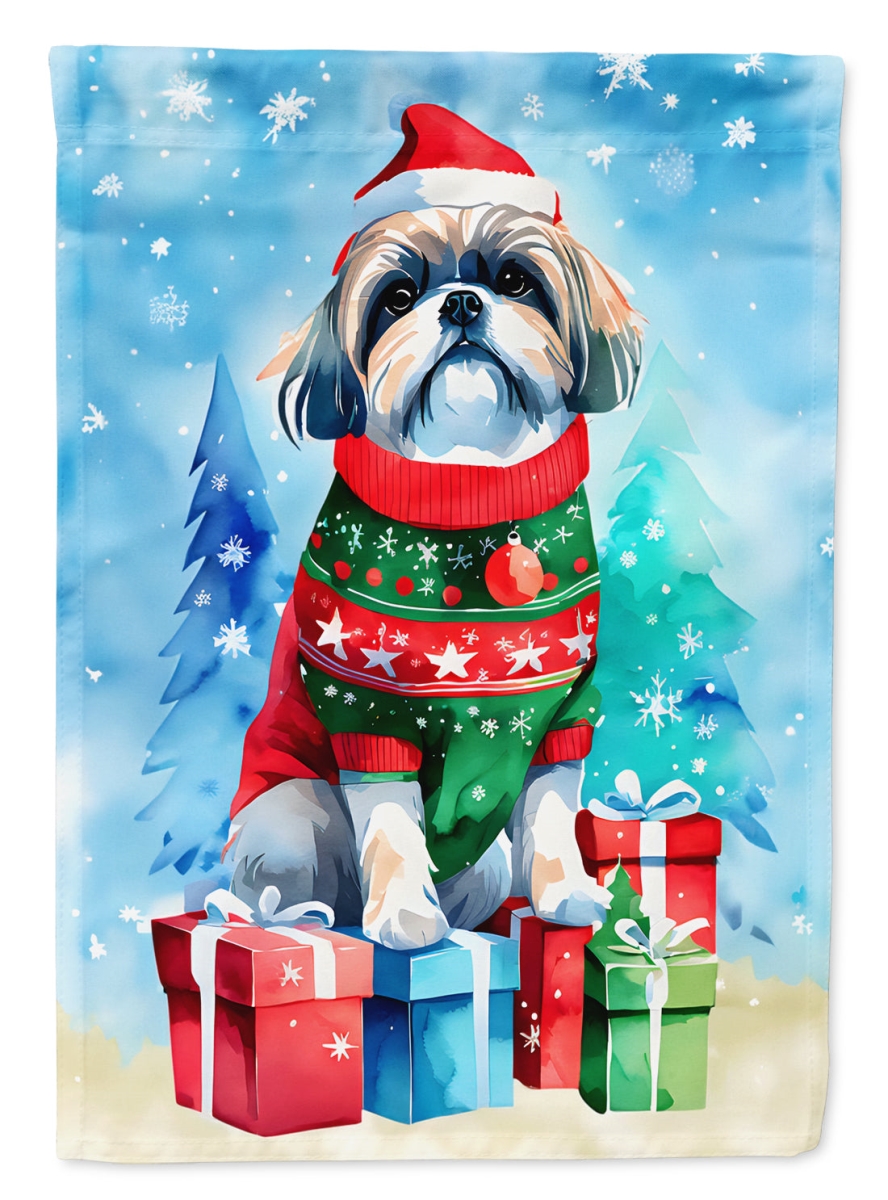 DAC3655CHF 40 x 28 in. Shih Tzu Christmas Polyester House Flag