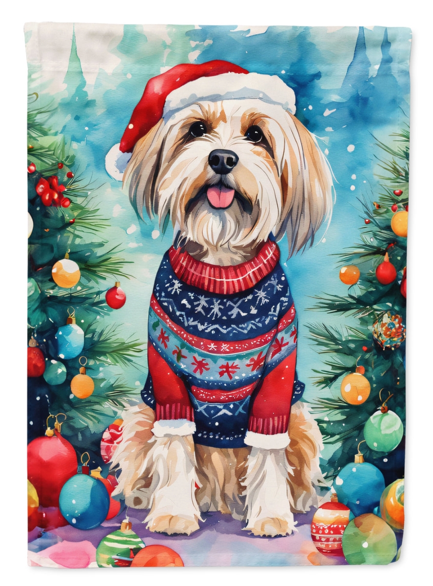 DAC3673CHF 40 x 28 in. Tibetan Terrier Christmas Polyester House Flag