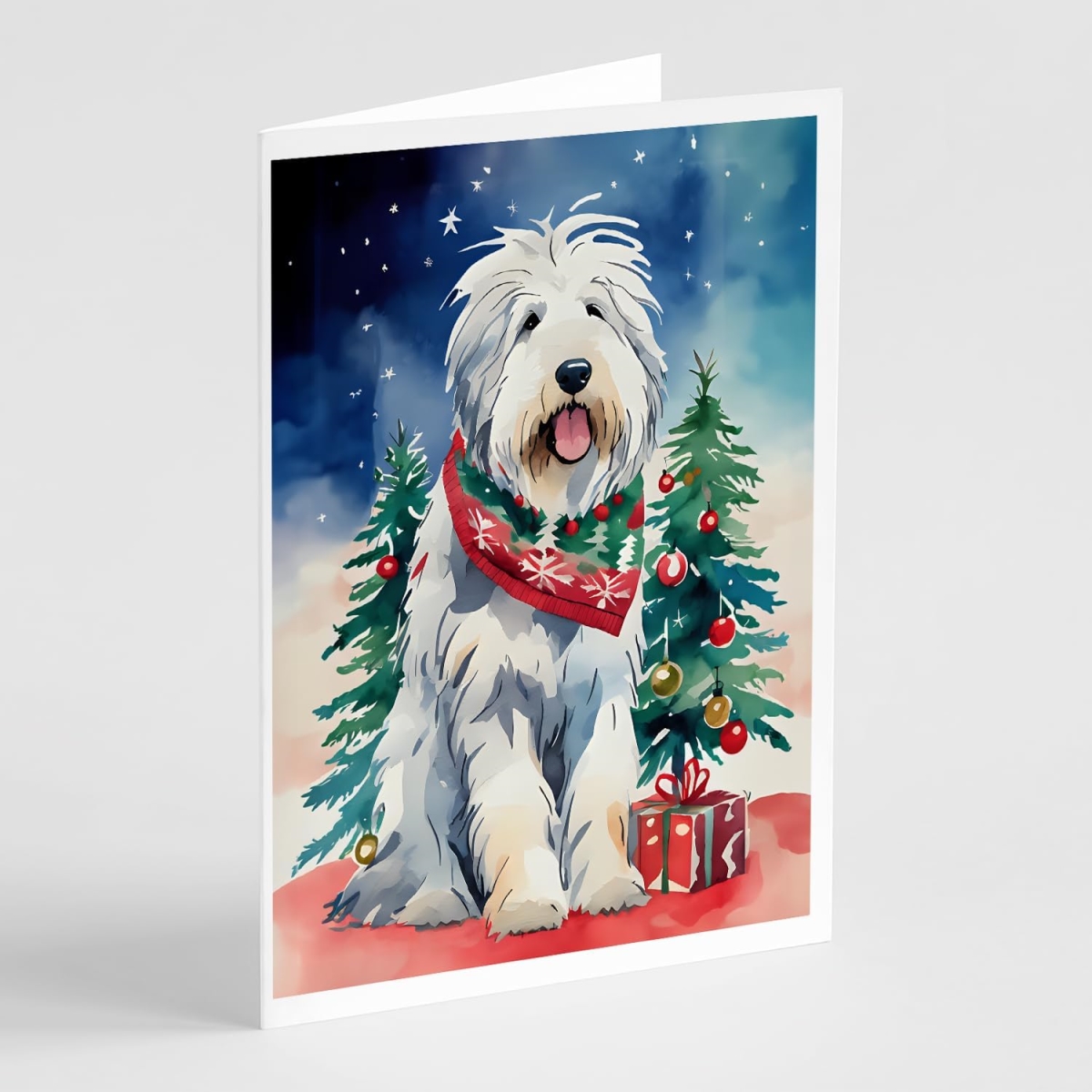 DAC3548GCA7P 5 x 7 in. Unisex Old English Sheepdog Christmas Greeting Cards - Pack of 8