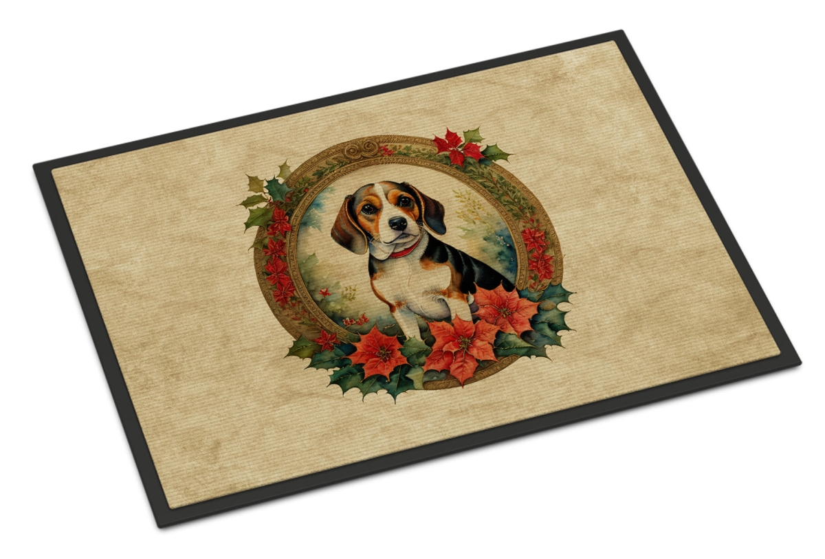18 x 27 in. Unisex Beagle Christmas Flowers Doormat