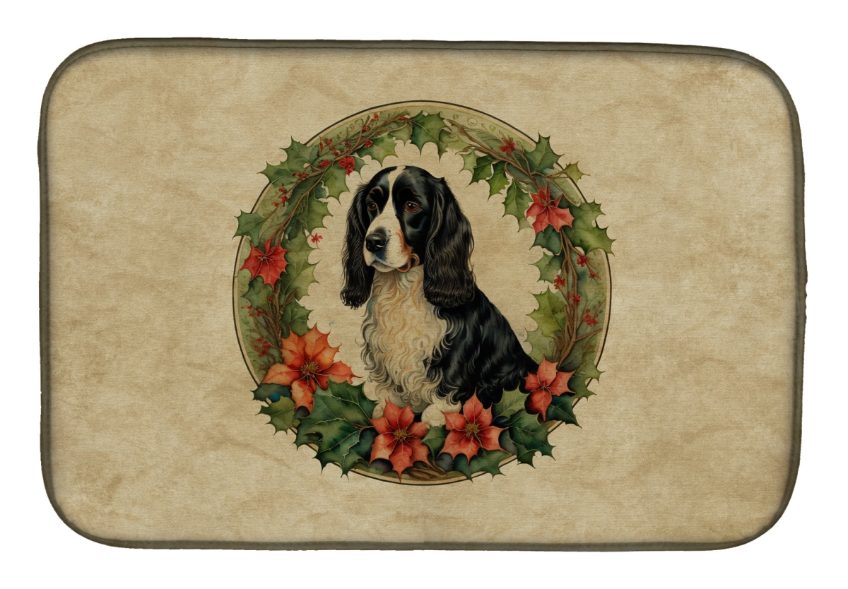 21 x 14 in. Unisex Welsh Springer Spaniel Christmas Flowers Dish Drying Mat