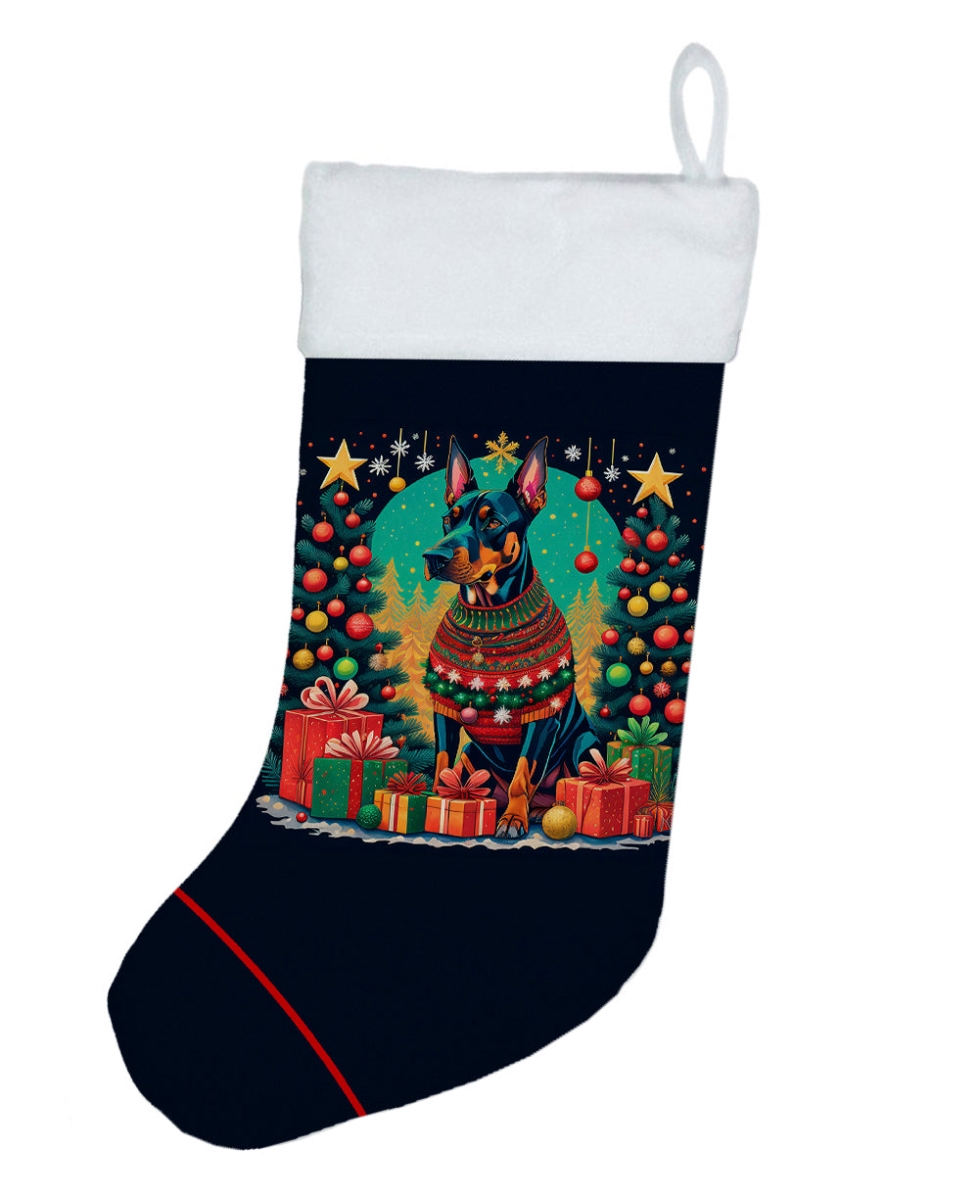 18 x 13.5 in. Unisex Doberman Pinscher Polyester Christmas Stocking
