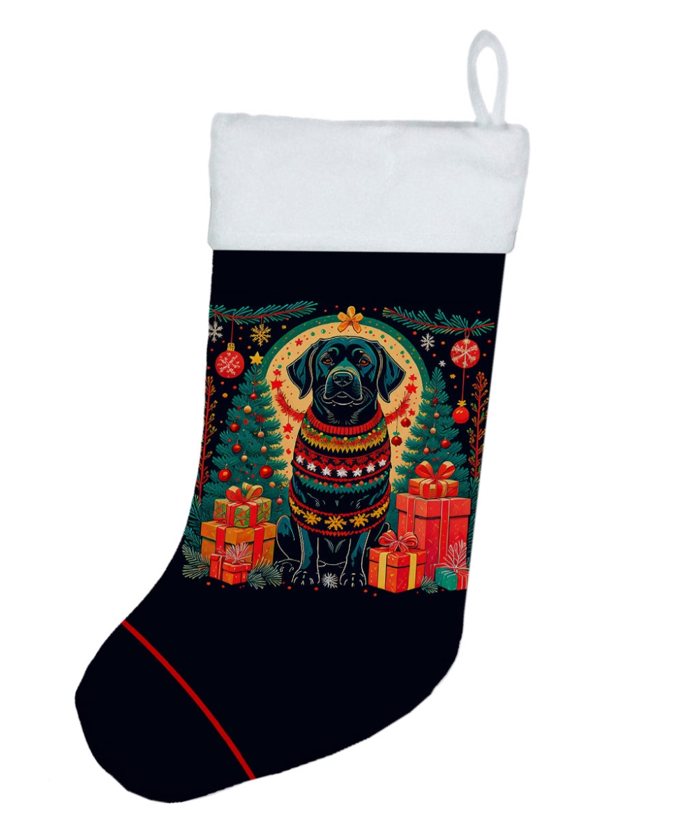 18 x 13.5 in. Unisex Black Labrador Retriever Polyester Christmas Stocking