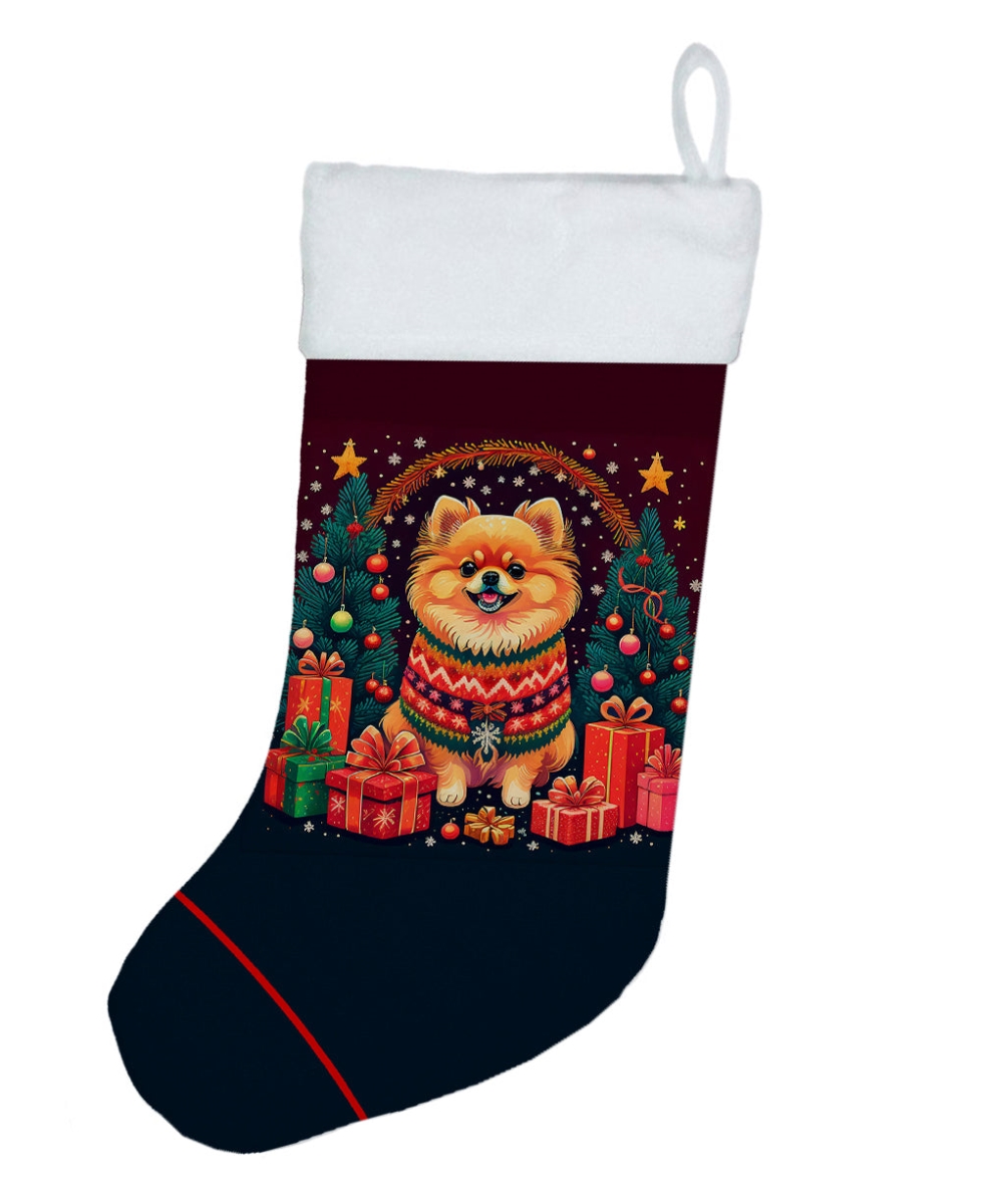 18 x 13.5 in. Unisex Pomeranian Polyester Christmas Stocking