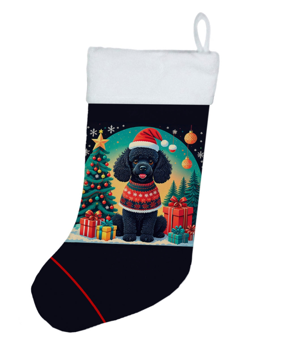 18 x 13.5 in. Unisex Black Toy Poodle Polyester Christmas Stocking