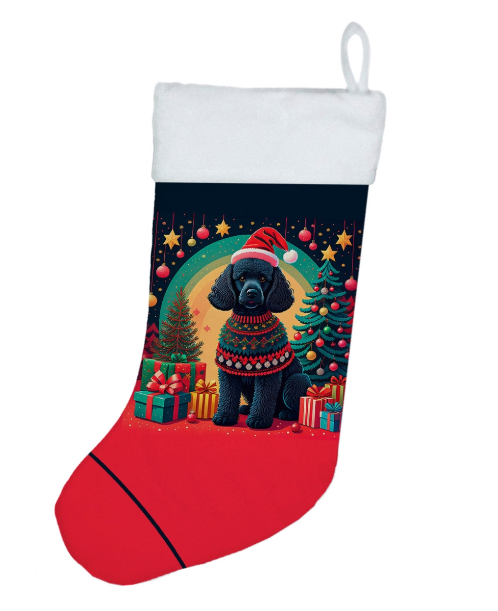 18 x 13.5 in. Unisex Black Poodle Polyester Christmas Stocking