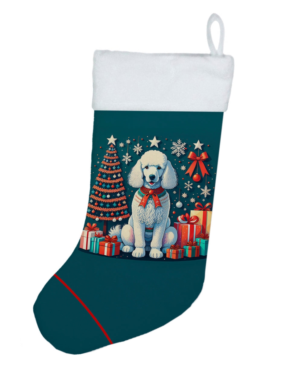 18 x 13.5 in. Unisex White Poodle Polyester Christmas Stocking