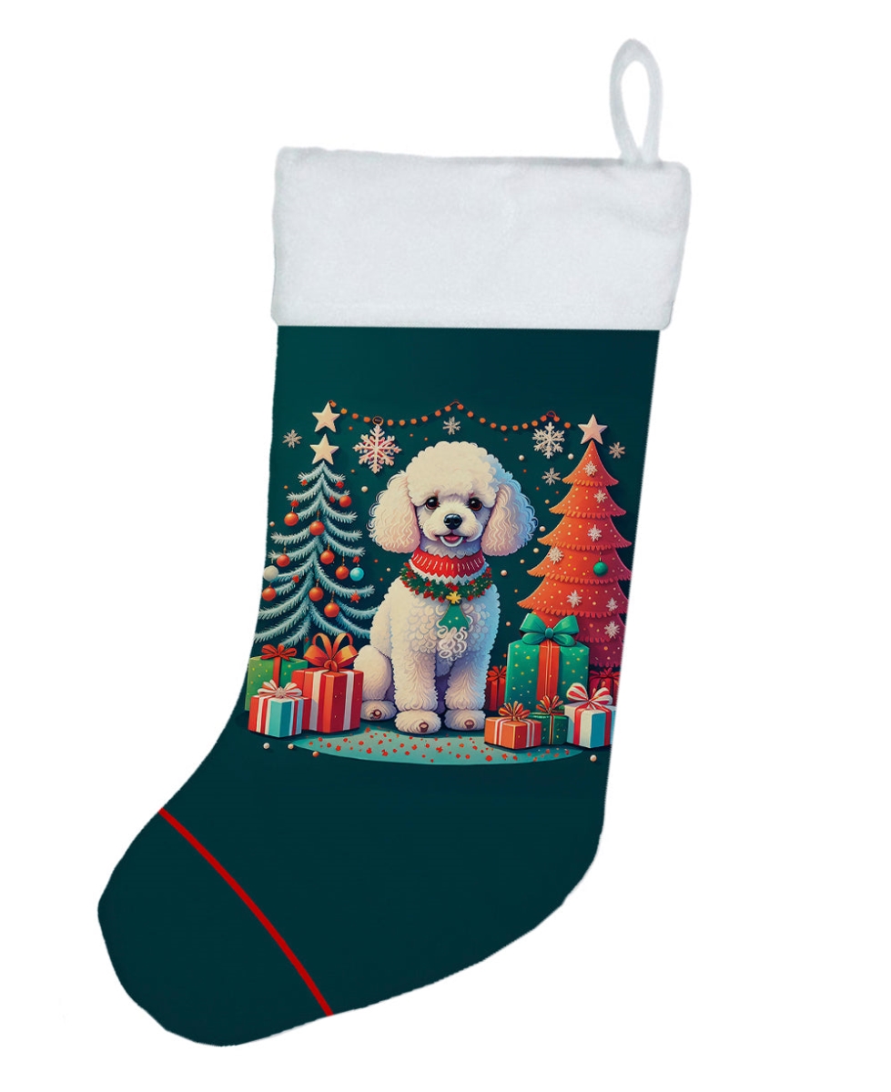 18 x 13.5 in. Unisex White Toy Poodle Polyester Christmas Stocking