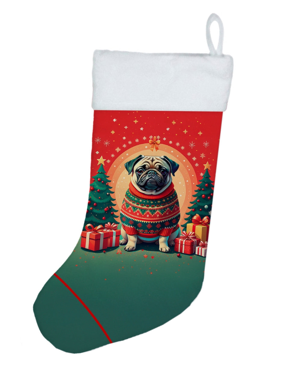 18 x 13.5 in. Unisex Fawn Pug Polyester Christmas Stocking