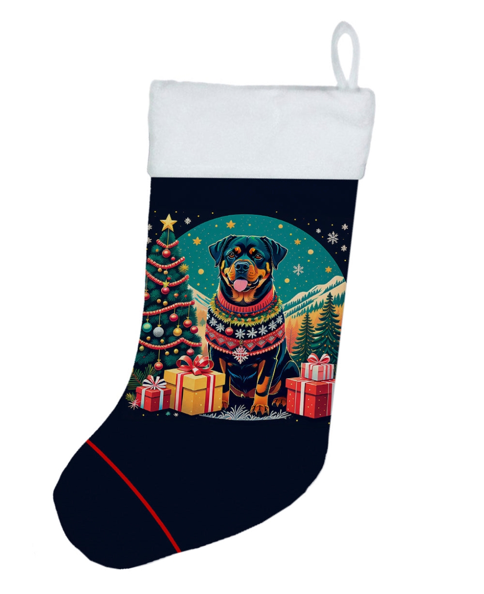 18 x 13.5 in. Unisex Rottweiler Polyester Christmas Stocking