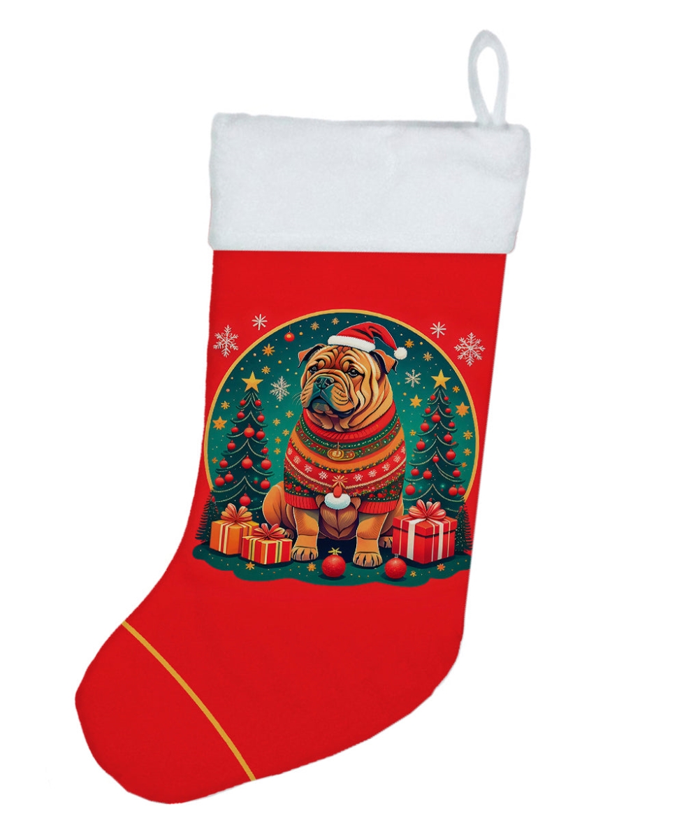 18 x 13.5 in. Unisex Shar Pei Polyester Christmas Stocking