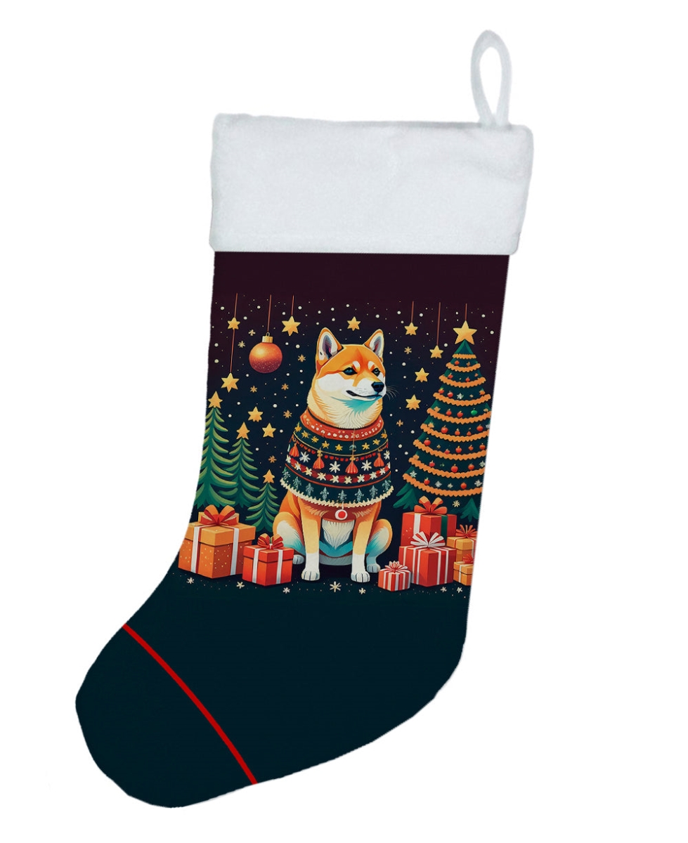18 x 13.5 in. Unisex Shiba Inu Polyester Christmas Stocking