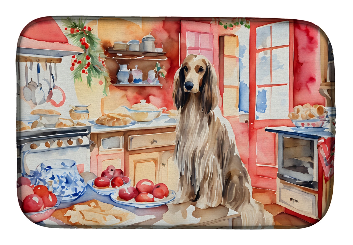 21 x 14 in. Unisex Afghan Hound Christmas Cookies Dish Drying Mat