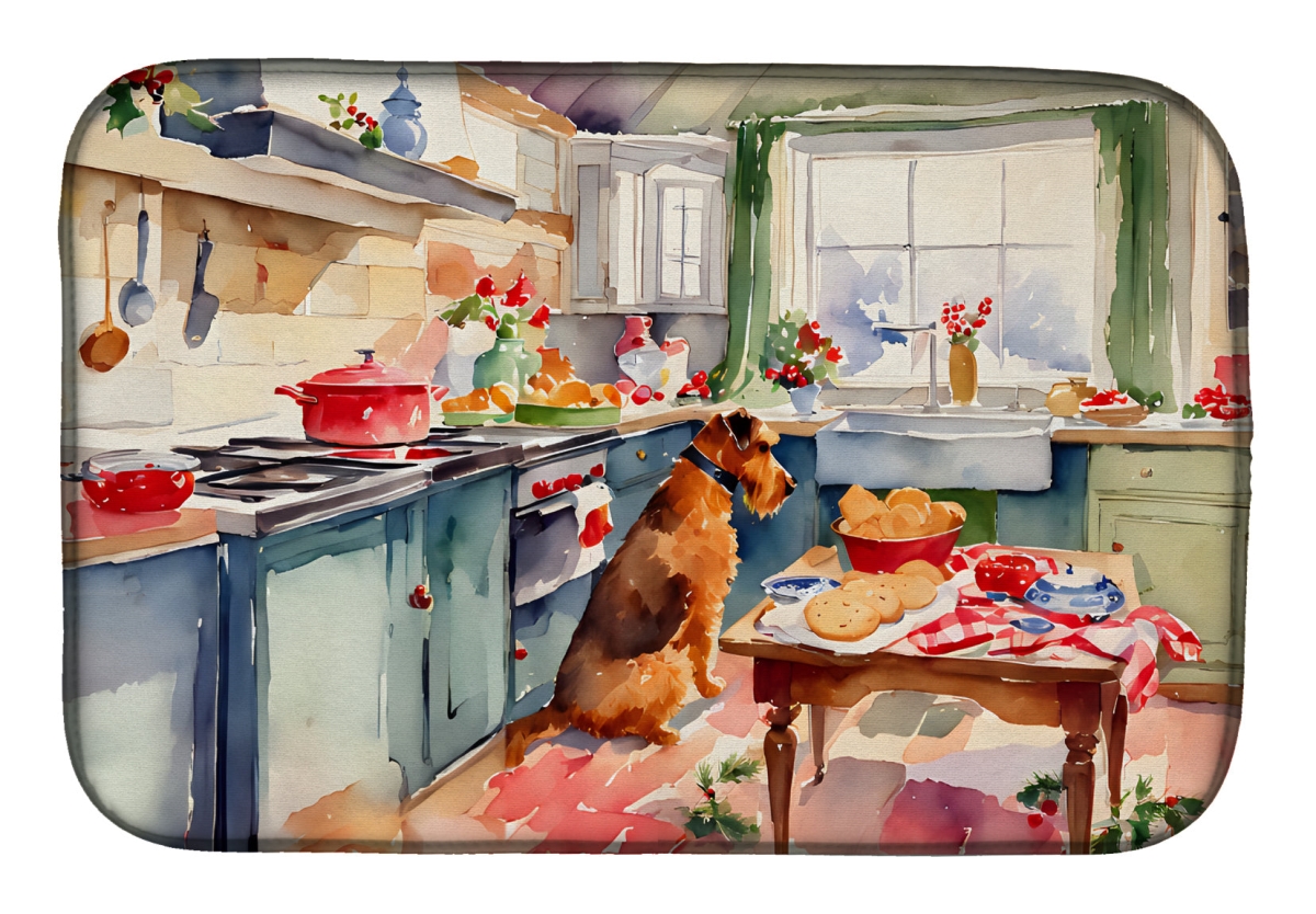 21 x 14 in. Unisex Airedale Terrier Christmas Cookies Dish Drying Mat