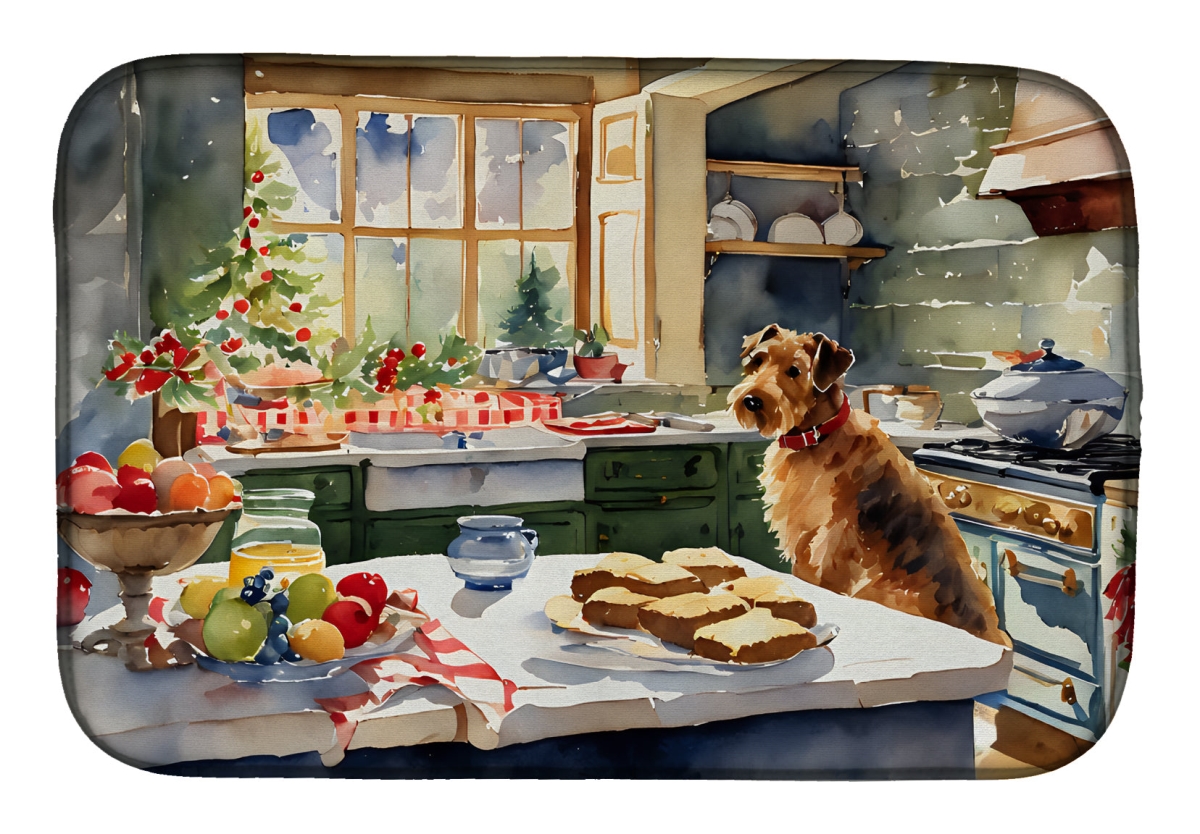 21 x 14 in. Unisex Airedale Terrier Christmas Cookies Dish Drying Mat