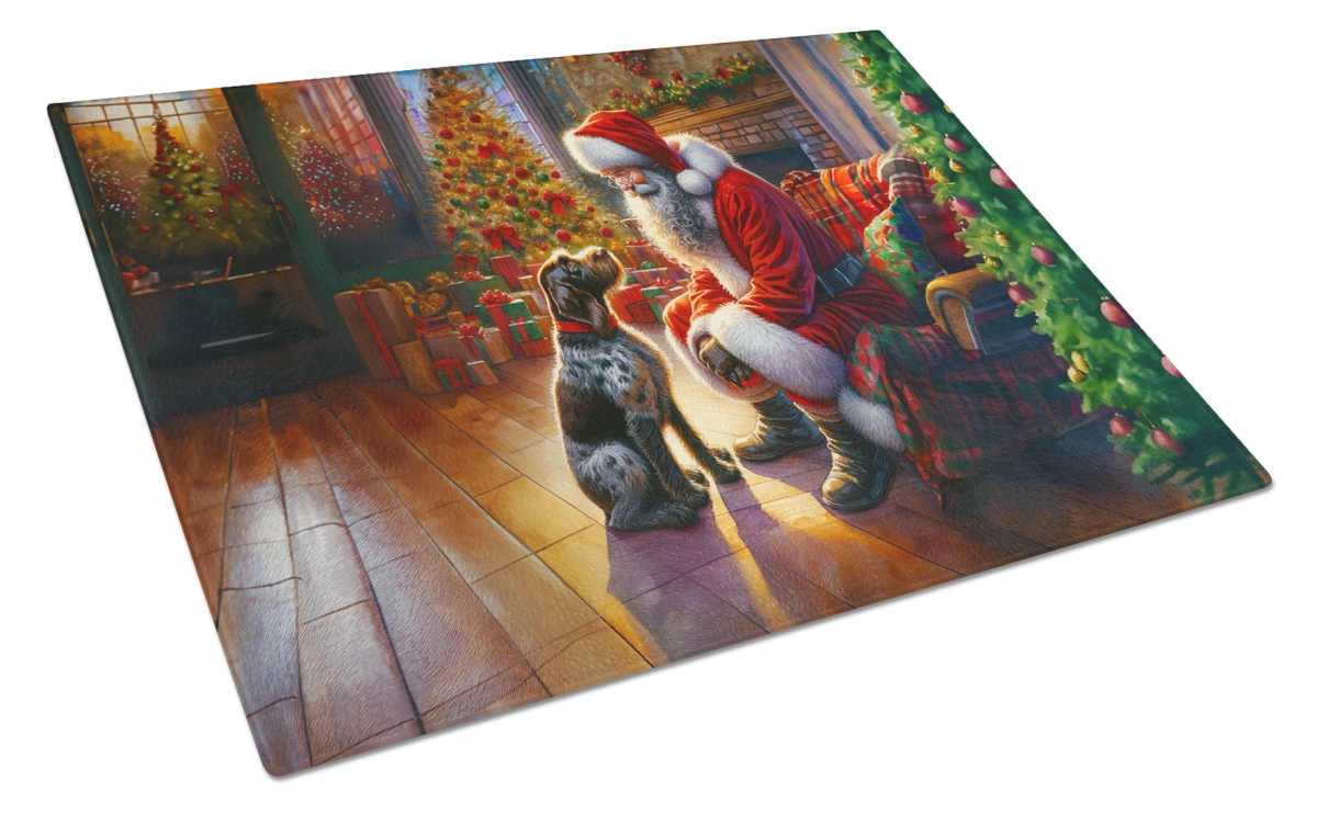 15 x 12 in. Unisex German Wirehaired Pointer & Santa Claus Glass Cutting Board
